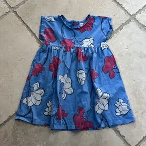 Tea Collection Girls Blue Floral Cotton Short Sleeve Dress Size 4 100% Cotton